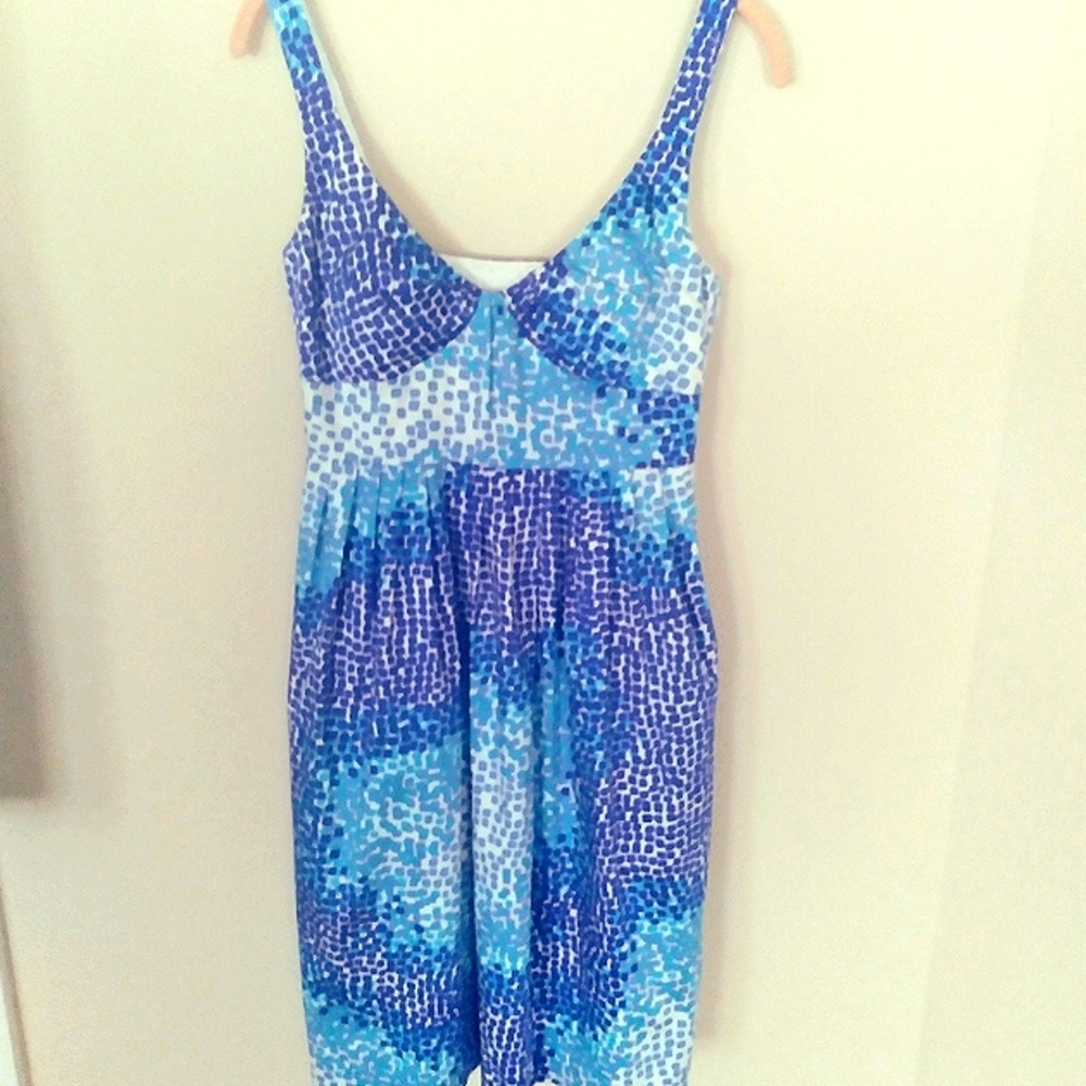 Cynthia Steffe Dress‎ Blue Mosaic Print Coastal Beachy Nautical Size 6
